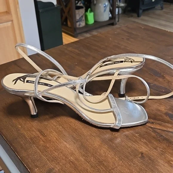 Zara Basic Size 10 Silver Heeled Sandals Excellent Condition - Picture 5 of 5